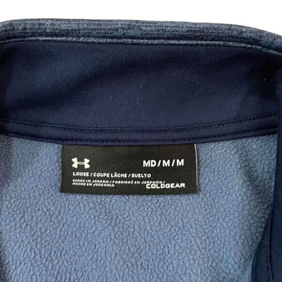 Under Armour 1/4 Zip Pullover Men’s Size Medium Blue Loose Fit Coldgear Fitness - Picture 2 of 5